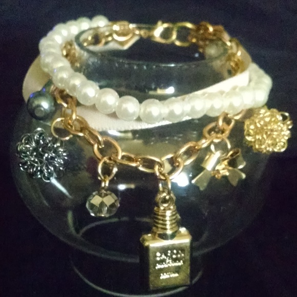 Bow Bottle Ribbon Rhinestones Charm Bracelet